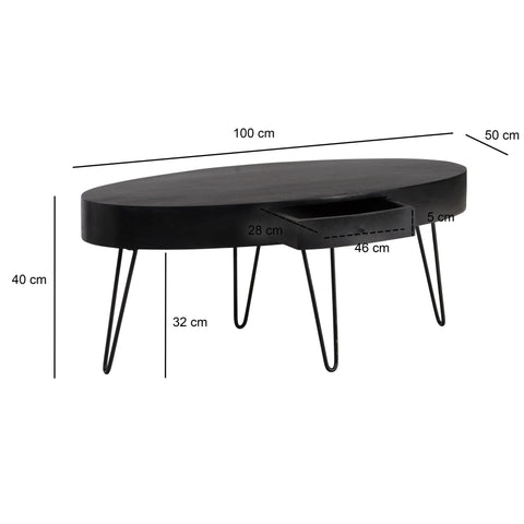 Rootz Modern Coffee Table - Oval Table - Stylish Centerpiece - Extra Storage - 100cm x 50cm x 40cm