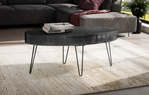 Rootz Modern Coffee Table - Oval Table - Stylish Centerpiece - Extra Storage - 100cm x 50cm x 40cm