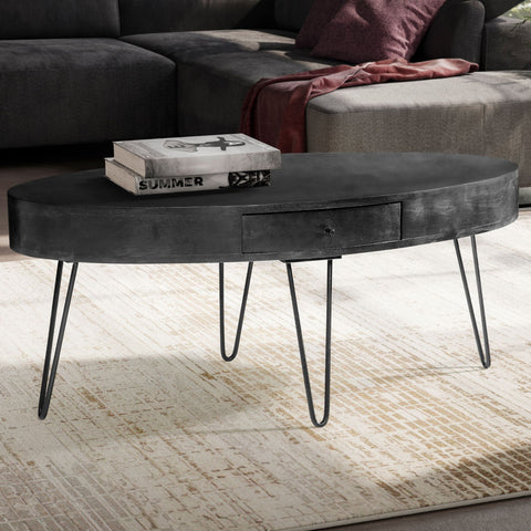 Rootz Modern Coffee Table - Oval Table - Stylish Centerpiece - Extra Storage - 100cm x 50cm x 40cm