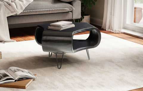 Rootz Modern Living Room Table - Coffee Table - Large Storage - Solid Wood & Iron - 60cm x 60cm x 35cm