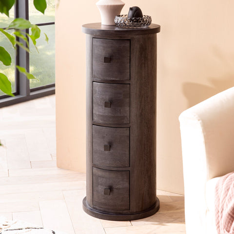 Rootz Modern Chest of Drawers - Sideboard - Storage Cabinet - Mango Wood - 34cm x 85cm x 34cm - Black - Four Drawers - Unique Grain - High Stability - Removable Drawers