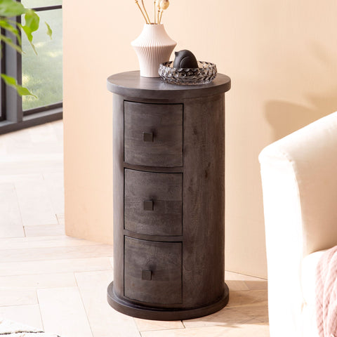 Rootz Modern Chest of Drawers - Sideboard - Storage Cabinet - Mango Wood - Unique Grain - Solid Wood - Black - 34cm x 65cm x 34cm