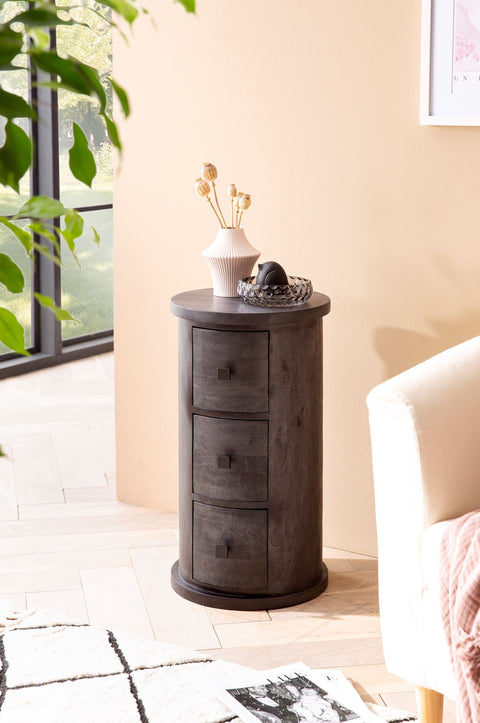 Rootz Modern Chest of Drawers - Sideboard - Storage Cabinet - Mango Wood - Unique Grain - Solid Wood - Black - 34cm x 65cm x 34cm