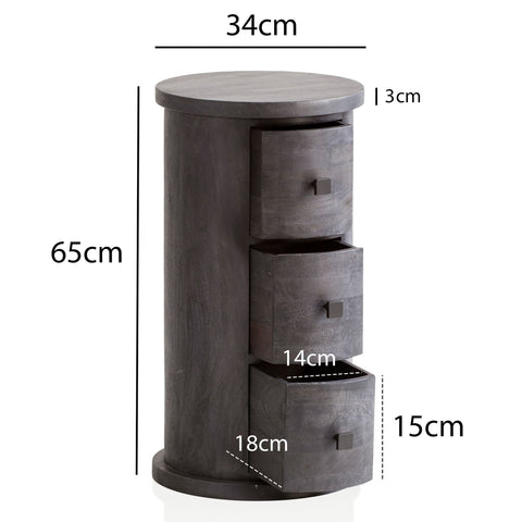 Rootz Modern Chest of Drawers - Sideboard - Storage Cabinet - Mango Wood - Unique Grain - Solid Wood - Black - 34cm x 65cm x 34cm