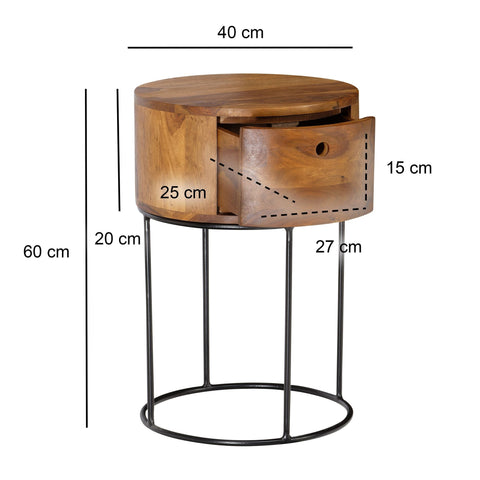 Rootz Round Night Box - Modern Nightstand - Elegant Bedside Table - Unique Handmade Design - 40cm x 40cm x 60cm - Sheesham Wood