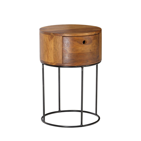 Rootz Round Night Box - Modern Nightstand - Elegant Bedside Table - Unique Handmade Design - 40cm x 40cm x 60cm - Sheesham Wood
