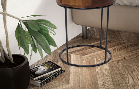 Rootz Round Night Box - Modern Nightstand - Elegant Bedside Table - Unique Handmade Design - 40cm x 40cm x 60cm - Sheesham Wood