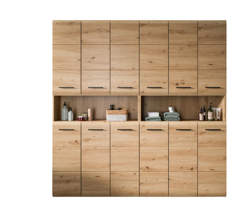 Rootz 2 Piece Bathroom Cabinet Set - Multi-Purpose Storage - Brown Finish - Easy Assembly - 180x185x30cm