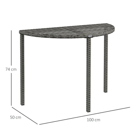 Rootz Garden Table - Balcony Table - Modern Design - Half-round - Polyrattan + Metal - Gray - 100x50x74 cm