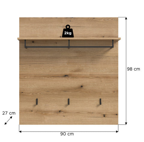 Rootz Coat Rack Panel - Entryway Organizer - Wall-Mounted Storage - Easy Installation - 90x98x27cm