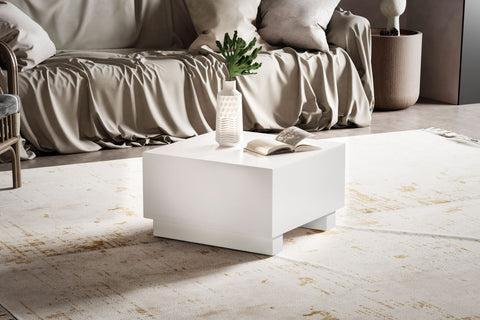 Rootz Elegant Coffee Table - Cube Table - High-Gloss Finish - White - Remote Control Storage - Versatile Design - 60cm x 60cm x 35cm