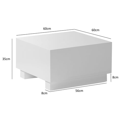 Rootz Elegant Coffee Table - Cube Table - High-Gloss Finish - White - Remote Control Storage - Versatile Design - 60cm x 60cm x 35cm