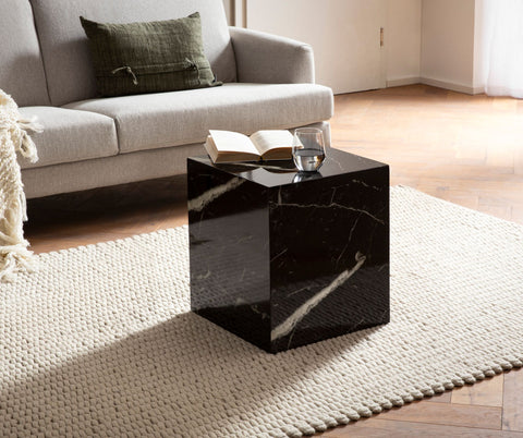 Rootz Elegant Coffee Table - Side Table - Marble Look - Black - Storage Area - Side Table - 40cm x 40cm x 45cm