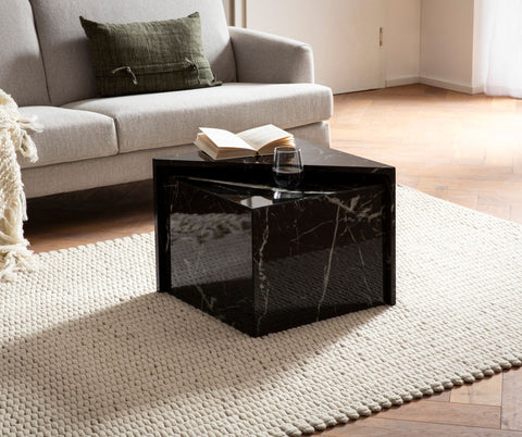 Rootz Coffee Table Set of 2 - Monobloc Tables - Black High Gloss Marble Look - Elegant & Space-Saving Design - 50cm x 50cm x 41.5cm & 46cm x 46cm x 36.5cm