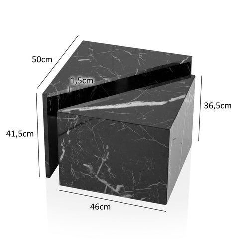 Rootz Coffee Table Set of 2 - Monobloc Tables - Black High Gloss Marble Look - Elegant & Space-Saving Design - 50cm x 50cm x 41.5cm & 46cm x 46cm x 36.5cm