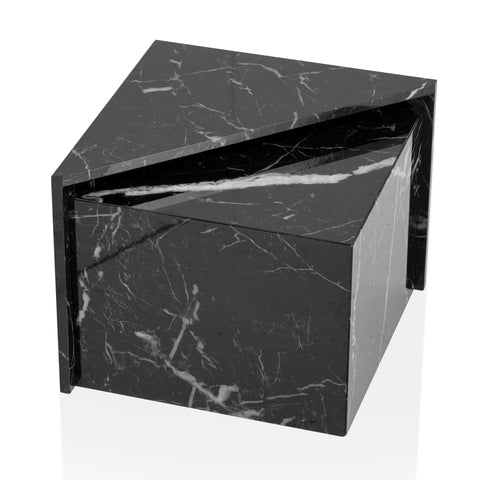 Rootz Coffee Table Set of 2 - Monobloc Tables - Black High Gloss Marble Look - Elegant & Space-Saving Design - 50cm x 50cm x 41.5cm & 46cm x 46cm x 36.5cm