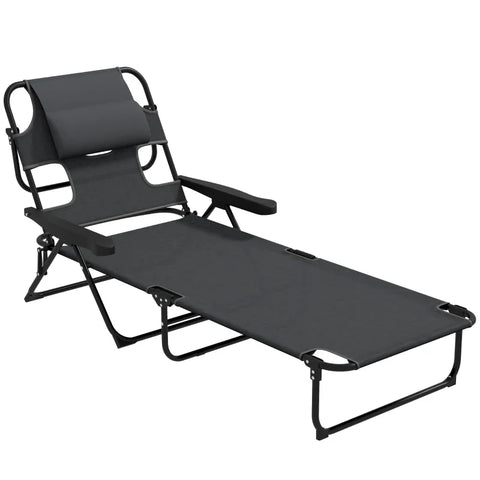 Rootz Garden Lounger - Sun Lounger - Relax Lounger - Foldable - Weather Resistant - Metal Frame - Waterproof - Mesh Fabric-polyester - Dark Gray - 194cm x 72cm x 89cm