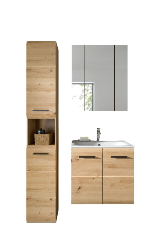 Rootz 4-Piece Bathroom Set - Vanity Unit & Mirror Cabinet - Brown Finish - Modern Design - 105x185x46 cm