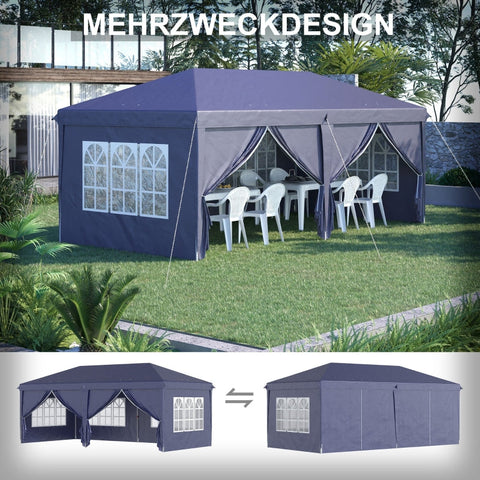 Rootz Folding Gazebo - Pop-Up Canopy - Outdoor Shelter - Durable Steel Frame - Easy Assembly - Versatile Design - 585cm x 295cm - Blue