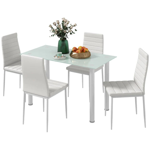 Rootz Dining Group - Dining Table With 4 Chairs - Modern Design - Glass Table - Faux Leather - White - 120cm x 60cm x 97cm