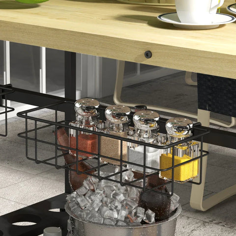 Rootz Keukentrolley - 2 Niveaus - Serveerwagen - 4 Flessenhouders - Binnen-buiten - 2 Planken - Robuust Frame - Dennenhout-staal - Naturel-zwart - 97.5L x 65B x 81H cm