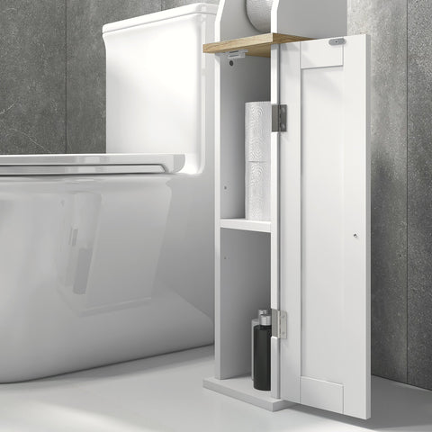 Rootz Bathroom Toilet Paper Holder - Cabinet Organizer - Space-Saver - Height Adjustable Shelf - White - Brown,18 x 20 x 80 cm