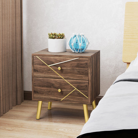 Rootz Rome Bedside Table - Side Table - Nightstand - 2 Drawers for Ample Storage - 45 x 35 x 50 cm - Brown Wood Grain
