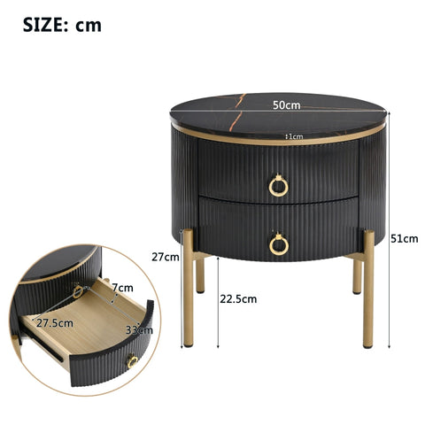 Rootz Side Table - Elegant End Table - Luxury Accent Table - Marble Surface - Adjustable Height - 50cm x 50cm x 51cm