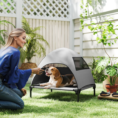 Rootz Outdoor Dog Bed - Elevated Pet Sofa - Raised Canine Lounger - Sun Protection - 76cm x 61cm x 71cm