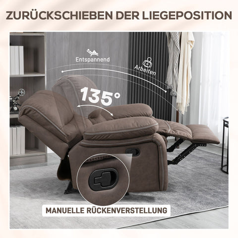 Rootz Upholstery Armchair with Footrest - Recliner Chair - Relaxation Furniture - Microfiber Leather-Look - Comfort Up to 135° - 97cm x 160cm x 80cm