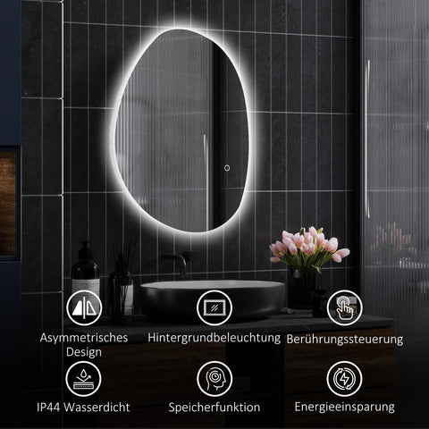 Rootz Asymmetrical Bathroom LED Mirror - LED Vanity Mirror - Illuminated Mirror - Anti-Fog - 70cm x 50cm - Elevate Bathroom Ambience Instantly