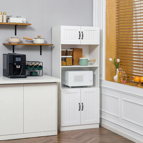 Rootz Kitchen Cabinet - Kitchen Buffet Cabinet - Country House Style - 2 Cabinets - 2 Shelves - Chipboard - White - 70 Cm X 40 Cm X 170 Cm