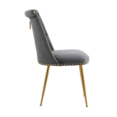 Rootz Set of Two Velvet Dining Chairs - Padded Backrest - Ergonomic Seating - Gold Metal Legs - 43.9cm x 62cm x 87.5cm