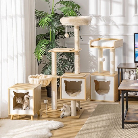 Rootz Spacious Cat House - Feline Den - Pet Shelter - Soft Lounger Cushion - 48L x 40W x 126H cm