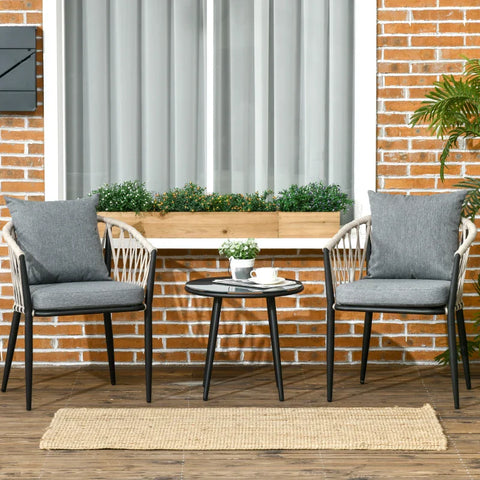 Rootz Garden Furniture Set For 2 People - 1 Table - 2 Chairs With Seat Cushions - Balcony Set - Steel - Gray - Ø50 x 46H cm