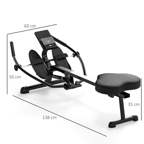 Rootz Rowing Machine - Rudder - Cardio Trainer - 12 Hydraulic Resistance Levels - LCD Display - 138cm x 60cm x 50cm