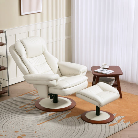 Rootz Reclining Chair with Stool - Lounge Chair - TV Chair - Ergonomic Luxury - 94cm x 98cm x 104cm - White - Faux Leather
