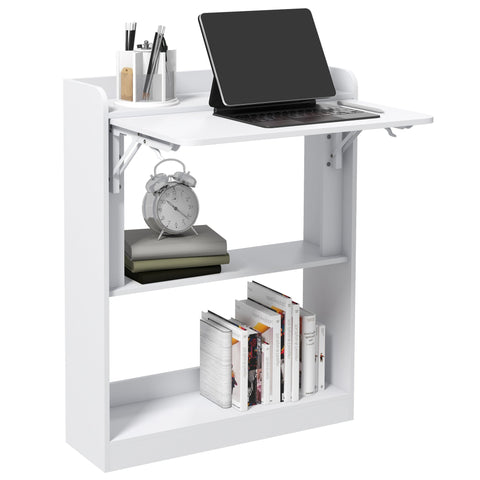 Rootz Computer Table Desk - Folding Table - Compact Desk - Space-Saving Design - 63 x 55.5 x 82 cm - White