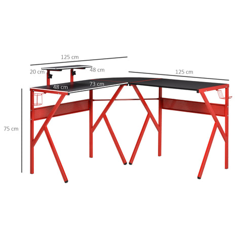 Rootz Gaming Desk - Computer Table - Height-Adjustable Shelf - Headphone Hook - Ergonomic Design - 125x125x75cm