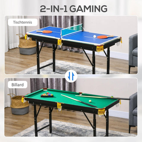 Rootz 2-in-1 Pool Table and Table Tennis Table - Billiards Table - Ping Pong Table - Effortless Switching - Stylish Design - Height Adjustable - 140cm x 63cm x 60-80cm - MDF, Steel, Plastic