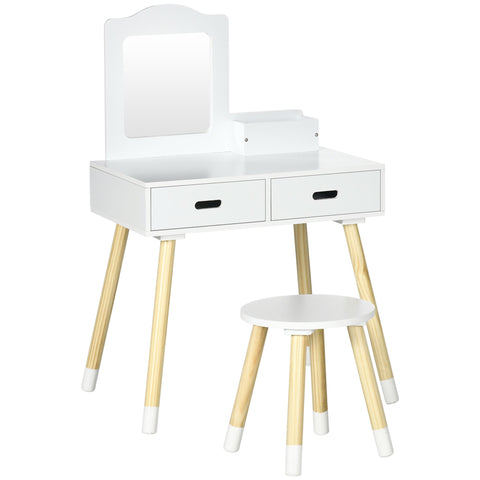 Rootz Children's Hairdresser Dressing Table Set - Vanity Table - Kids Hair Station - Storage Space - 60cm x 40cm x 95cm - White/Brown - Ages 3-6
