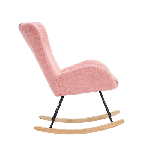 Rootz Pink Teddy Velvet Rocking Chair - Recliner - Lounge Chair - Ergonomic Comfort - 67.5L x 93W x 93H cm