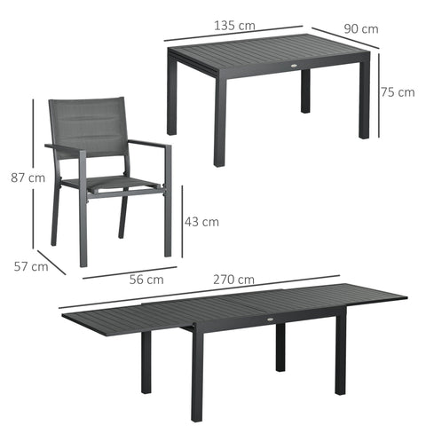 Rootz Garden Furniture Set - Outdoor Dining Set - Patio Set - Durable Aluminum - 135-270 cm Extendable Table, 8 Chairs, Grey