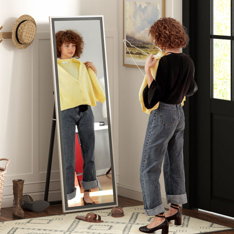 Rootz Full Body Mirror - Floor Mirror - Standing Mirror - Splinter-Free Safety - 162.6 x 53.3 cm - Grey MDF Frame