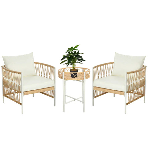 Rootz Garden Furniture Set - 3-piece - Bistro Set - Garden Seating Group - Pe Rattan - PE Rattan - Polyester - Yellow - Cream - 72 Cm X 66 Cm X 64 Cm