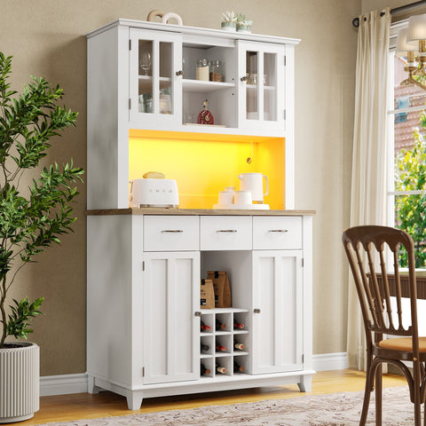 Rootz Kitchen Cabinet with LED Lighting - Tall Cabinet - Adjustable Shelves - Stylish Storage - 106cm x 40cm x 179.5cm