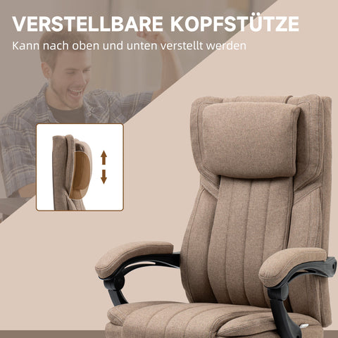 Rootz Office Chair - Executive Chair - Ergonomic Chair - Massage Function - Tilting & Footrest - Linen Look - 65cm x 61cm x 118cm - Brown