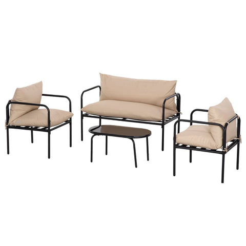 Rootz Garden Sofa Set - Rattan Sofa Set - Boho Style - Weather Resistant - Armchairs - Side Chairs - Seat Cushions - Steel-Polyester - Khaki - 116cm x 58cm x 66cm
