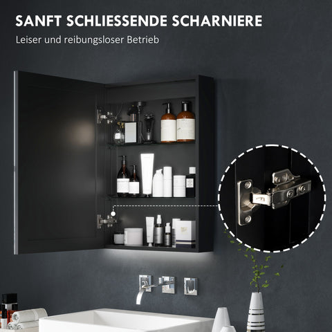 Rootz Mirror Cabinet - Bathroom Cabinet - LED Storage Unit - Dimmable Lighting - Space Optimization - 50cm x 12.8cm x 70cm - Black