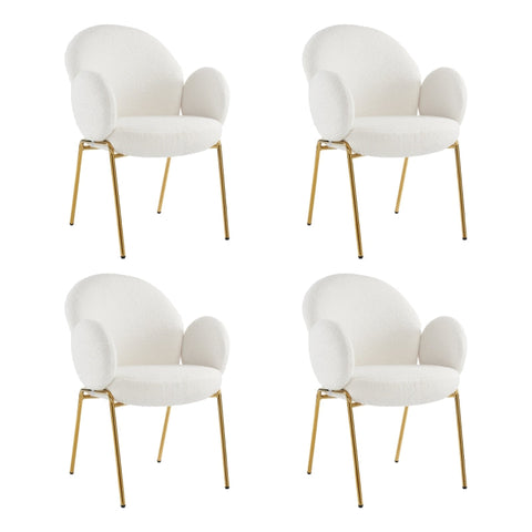 Rootz Set of 4 Teddy Fabric Dining Chairs - Comfortable Seating - Ergonomic Design - High Backrest - 66cm x 49.5cm x 90cm - Rose Gold Metal Legs